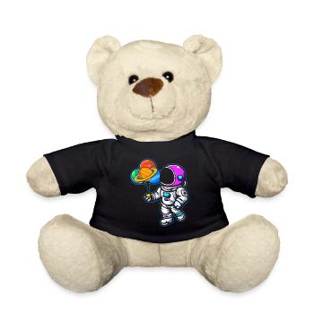 Astronaut Holding Planet Balloons Solar System - Teddy Bear - black - Front