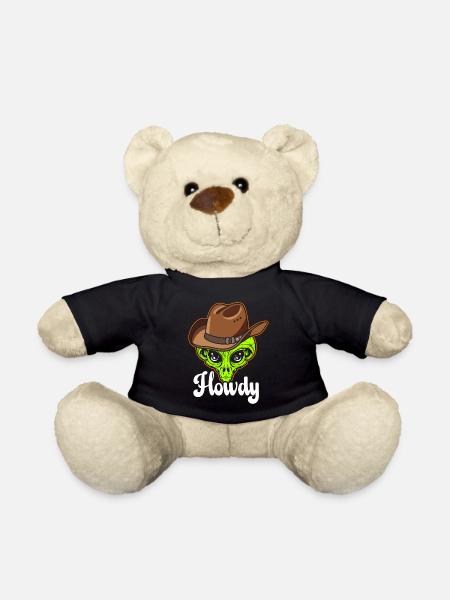 Howdy Alien Cowboy Space UFO Funny Western Rodeo - Teddy Bear - black