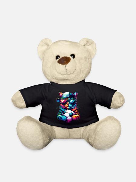 Bunte Fußballkatze bereit für das Spiel! - Fußball Kunst - Teddy - Schwarz