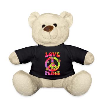 Peace Sign Love 60s 70s Costume Groovy Hippie - Teddy Bear - black - Front
