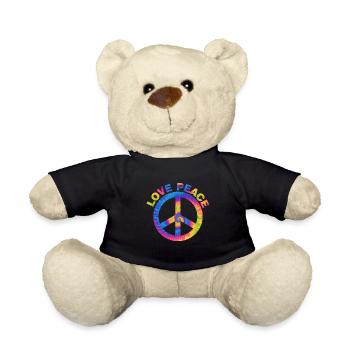 Peace Sign Love 60s 70s Costume Groovy Hippie - Teddy Bear - black - Front