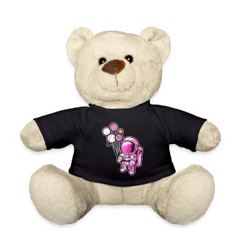 Astronaut Holding Planet Balloons Solar System - Teddy Bear - black - Front
