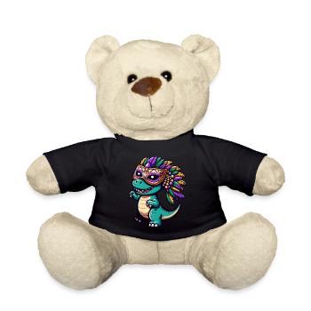 Mardi Gras T-Rex Dino: Mask and Beads - Teddy Bear - black - Front