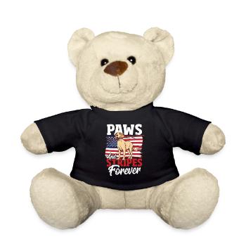 Black Lab Dog Holding July 4th Patriotic USA Flag - Teddy Bear - black - Front