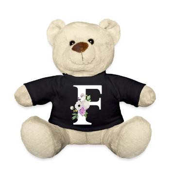 Purple Floral Letter F - Teddy Bear - black - Front