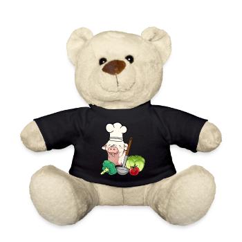 Schwein Koch Köchin Gemüse Küche - Teddy - Schwarz - Vorne