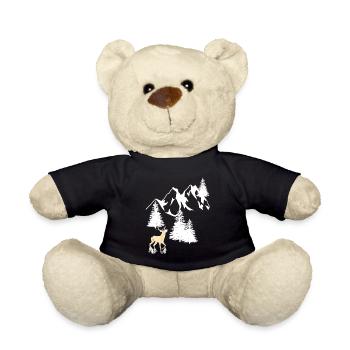Mountains Peaks Spruce Navel Tree Deer Nature - Teddy Bear - black - Front