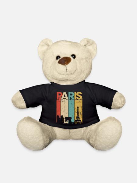 Paris Vintage Sunset Stripes - Teddy Bear - black