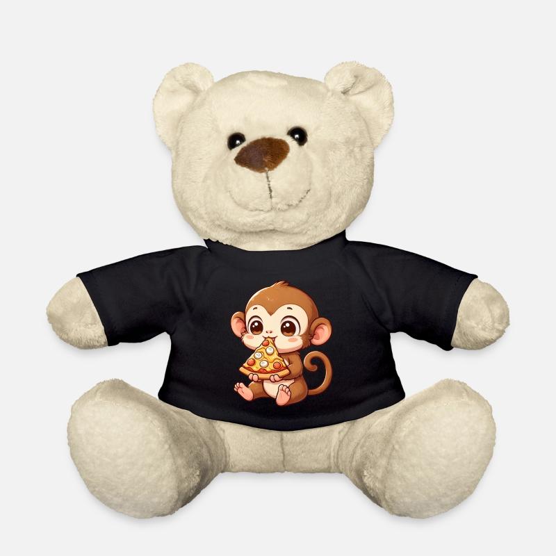 Drôle de singe aime la pizza drôle de chimpanzé - Nounours - noir