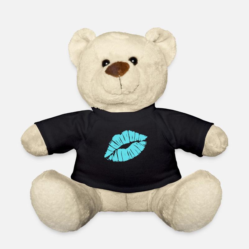Smooch Blauer Lippenstift Kiss Mark Love Statement T-Shirt - Teddy - Schwarz