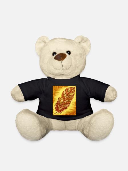 a feather with intricate patterns and colors - Teddy Bear - black