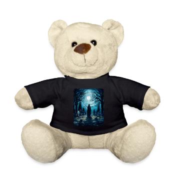 Ghost Cemetery Spooky Starry Night Painting - Teddy Bear - black - Front