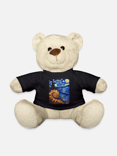 Ammonite Fossil Paleontologist Starry Night Painting - Teddy Bear - black