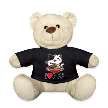 Lustige Katze - Ich liebe Ramen Nudeln T-Shirt - Teddy - Schwarz - Vorne