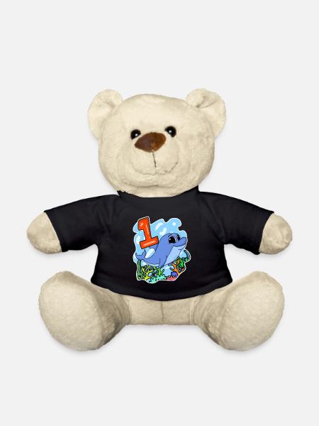 1 Jahr alt - Einschulung - Delfin Motiv - Zahl 1 - Teddy - Schwarz