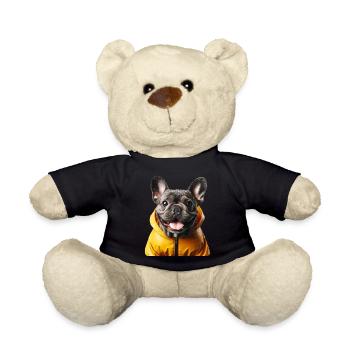 Cheerful french bulldog in raincoat - Teddy Bear - black - Front