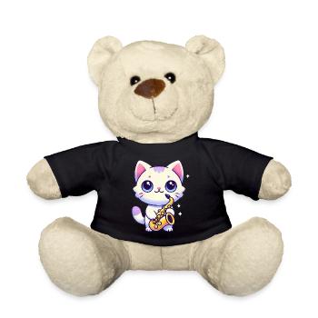 Adorable chat avec graphique de saxophone - Nounours - noir - Devant