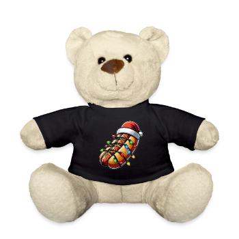 Hot Dog Santa Hat Xmas - Teddy Bear - black - Front