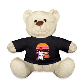Halloween Einhorn Einhörner Pferd Pferde Kürbis - Teddy - Schwarz - Vorne