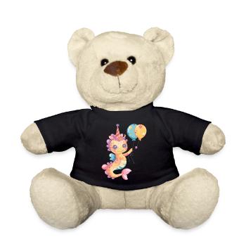 Seahorse Birthday Comic Cute - Teddy Bear - black - Front