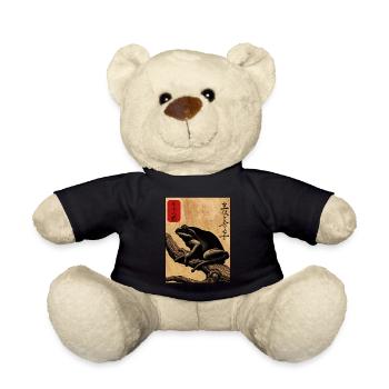 Japanese wooden block art frog lover kanji - Teddy Bear - black - Front