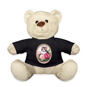 Vintage Katzenportrait mit Rosen - Teddy - Schwarz - Vorne