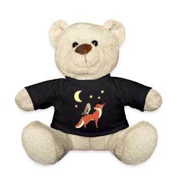 Eule Fuchs Guten Nacht Kinder Kind Baby - Teddy - Schwarz - Vorne