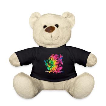 Peace Sign Dye Hippie Frog 60s - Teddy Bear - black - Front