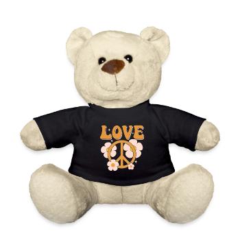 Peace Sign Love 70s Groovy Hippie - Teddy Bear - black - Front