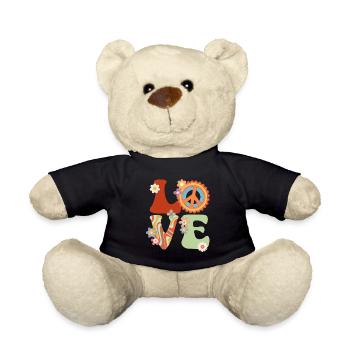 Signe de paix Amour Groovy Hippie des années 70 - Nounours - noir - Devant