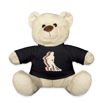 Broomball Player Team Retro Line Art - Teddy Bear - black - Front