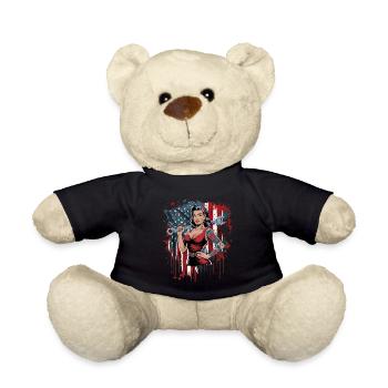 Strong woman with flag and wrench - Teddy Bear - black - Front