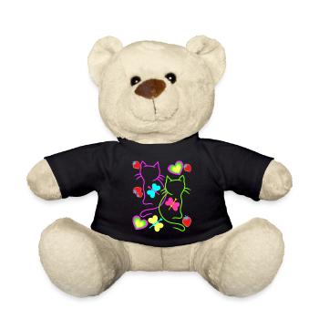 Retro Katzen Erdbeer Sommer Schmetterling Herz - Teddy - Schwarz - Vorne
