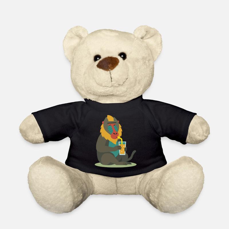 bunter Mandrill genießt entspannt ein Glas Saft - Teddy - Schwarz