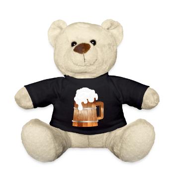 Rustikaler Bierkrug in Holzoptik mit Schaum - Teddy - Schwarz - Vorne