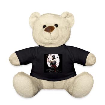 Kriegerische Samurai Kunst mit Kirschblüten und - Teddy - Schwarz - Vorne