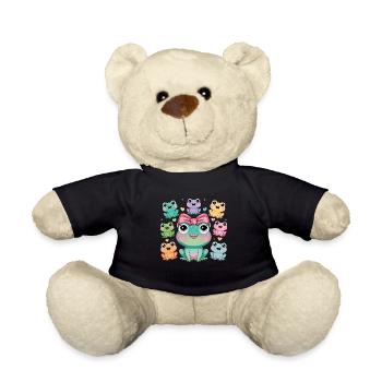 Cheerful frog family with bow for kids - Teddy Bear - black - Front