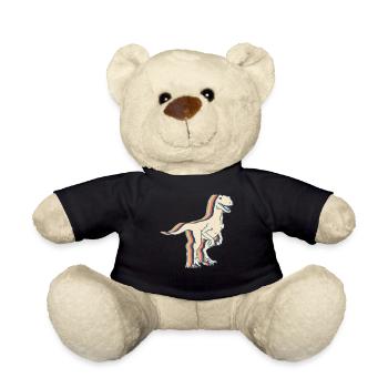 Velociraptor Dinosaur Retro Line Art - Teddy Bear - black - Front