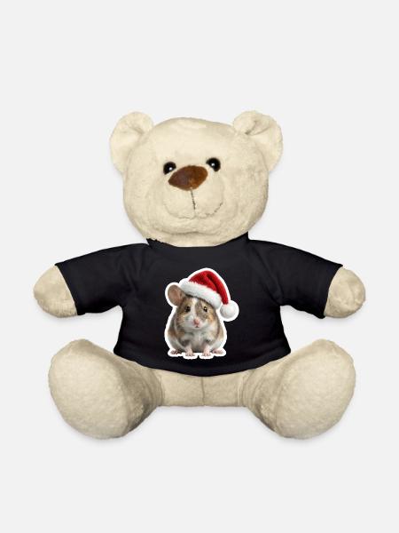 Süße Maus mit großer Weihnachtsmütze - Teddy - Schwarz