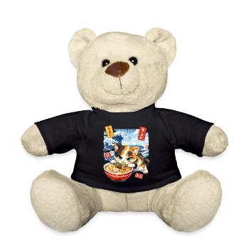 Japon Cat Ramen Nouilles Motif Vague Rétro - Nounours - noir - Devant