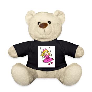 Cheerful girl sits on the swing - Teddy Bear - black - Front