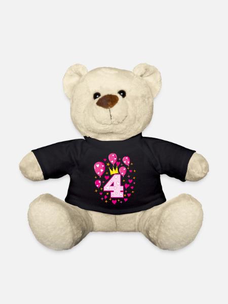 04 4 Geburtstag Mädchen Luftballons Krone Sterne - Teddy - Schwarz