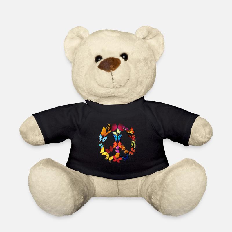 Peace - Frieden Schmetterling 70er Retro Freiheit - Teddy - Schwarz
