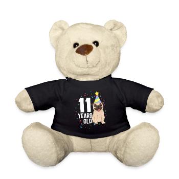 11 Years Old Birthday Pug Dog Lover Party 11th - Teddy Bear - black - Front