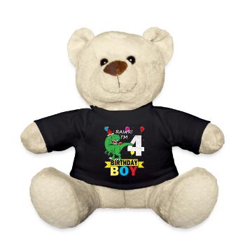Tee-shirt dinosaure anniversaire 4 ans - Nounours - noir - Devant