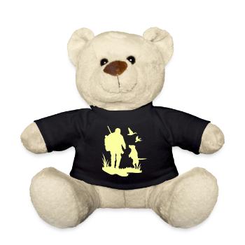 Jäger mit Hund auf der Pirsch Geschenkidee Jagd - Teddy - Schwarz - Vorne
