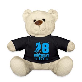 8th Birthday Young Ice Hockey Kids 8 Years Party - Teddy Bear - black - Front