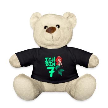ICH BIN 7 JAHRE 7 Geburtstag Mädchen Meerjungfrau - Teddy - Schwarz - Vorne