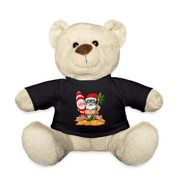 Surfing Summer Santa Merry Christmas Gift - Teddy Bear - black - Front