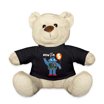 Robot 5th birthday - Teddy Bear - black - Front